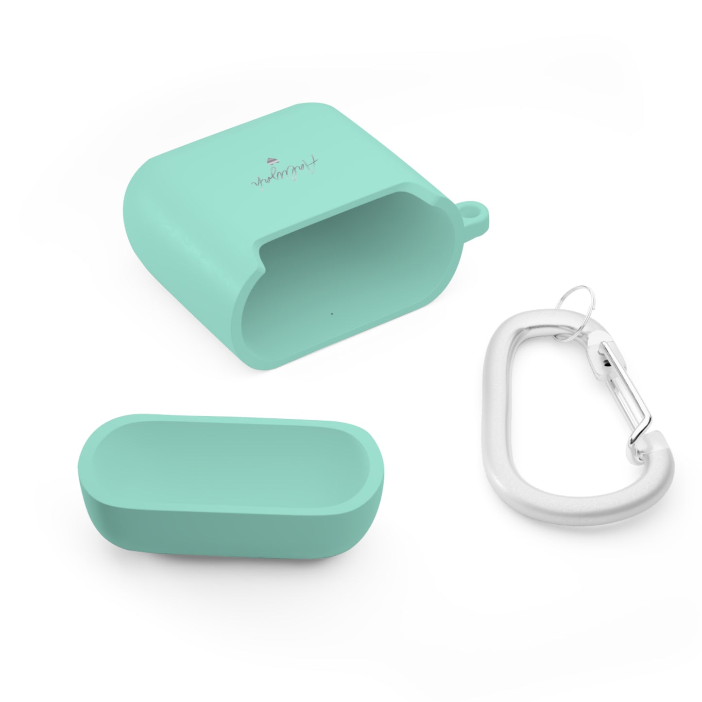 Minimal Personalized AirPods Case Cover — Custom Name Script with Carabiner
