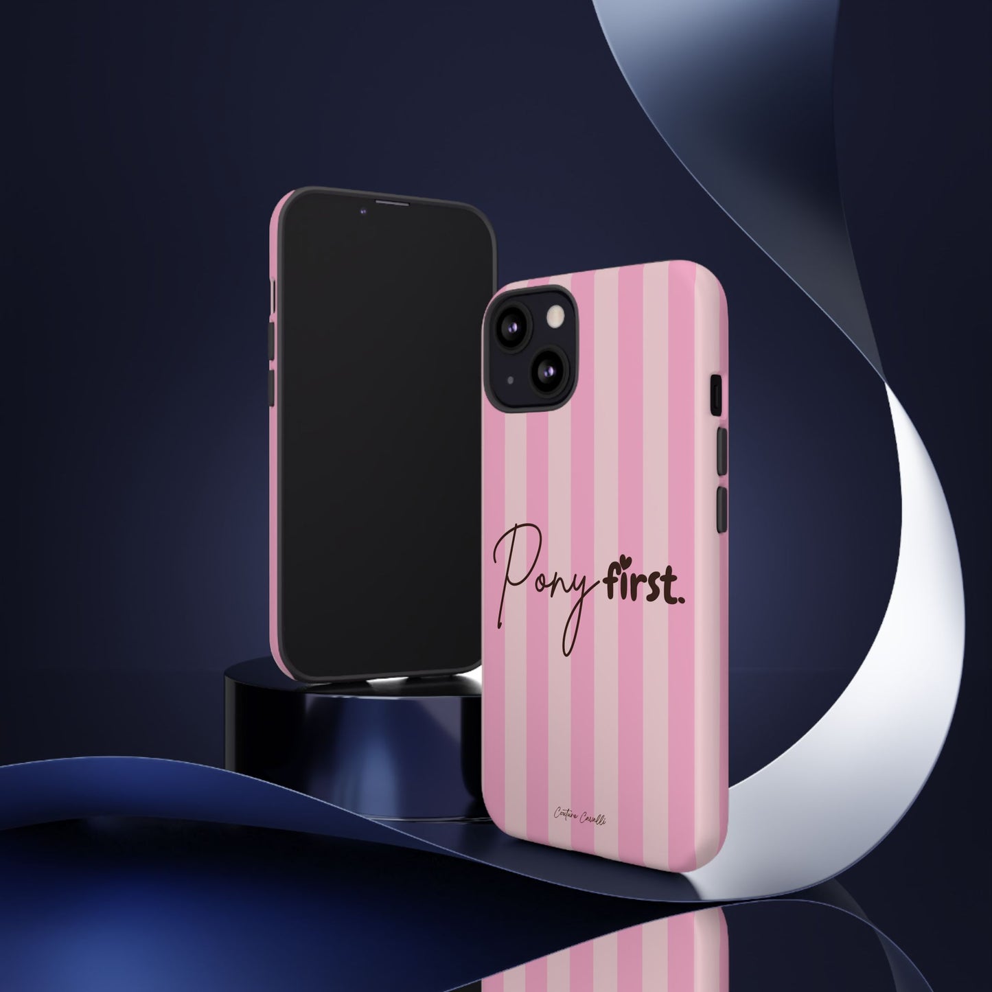 Pony First Phone Case — Pink Striped Tough Case for Horse Lovers