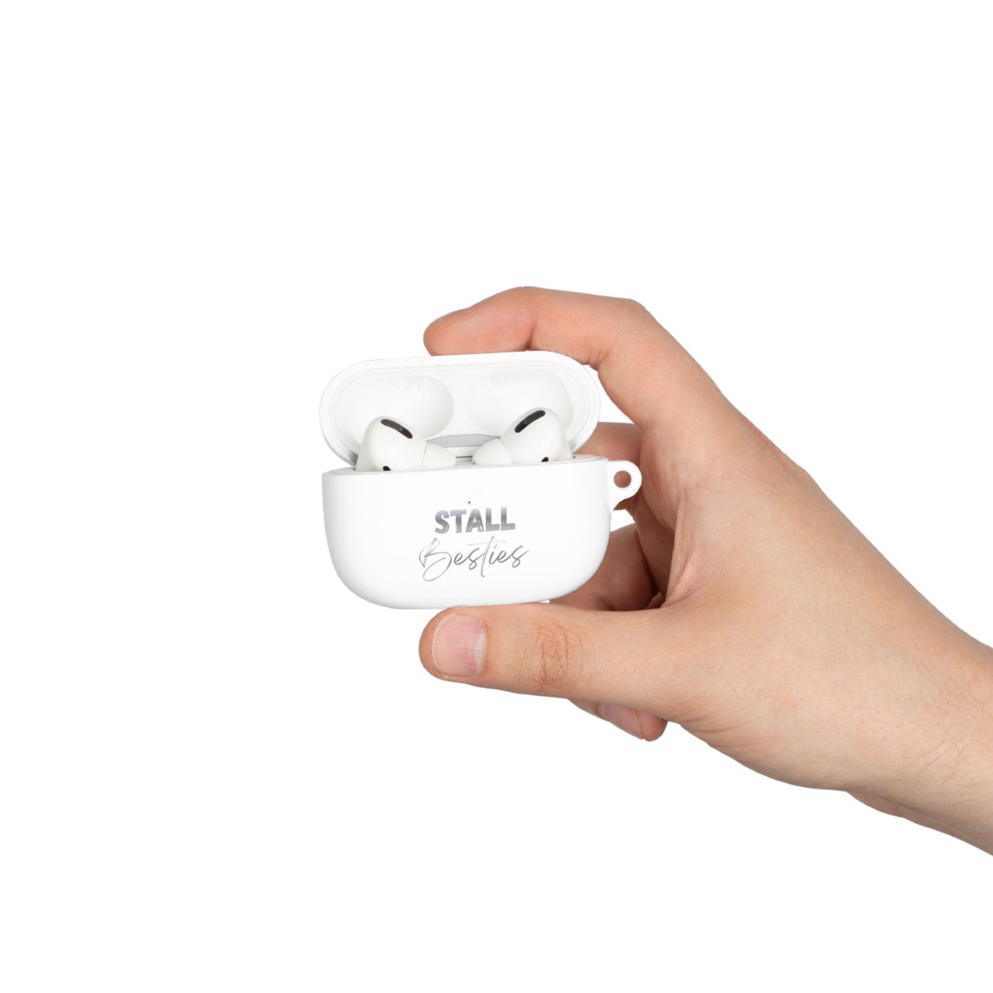 Minimal Personalized AirPods Case Cover — Custom Name Script with Carabiner