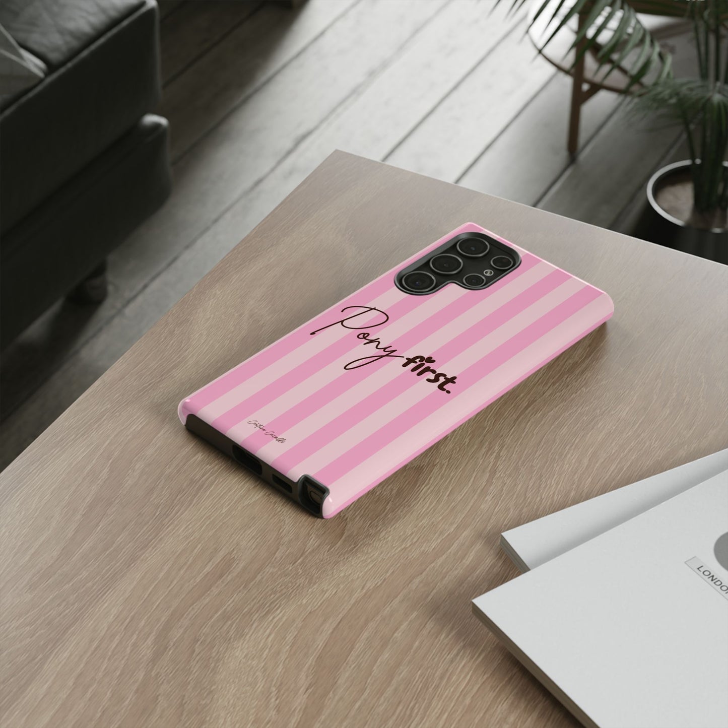 Pony First Phone Case — Pink Striped Tough Case for Horse Lovers
