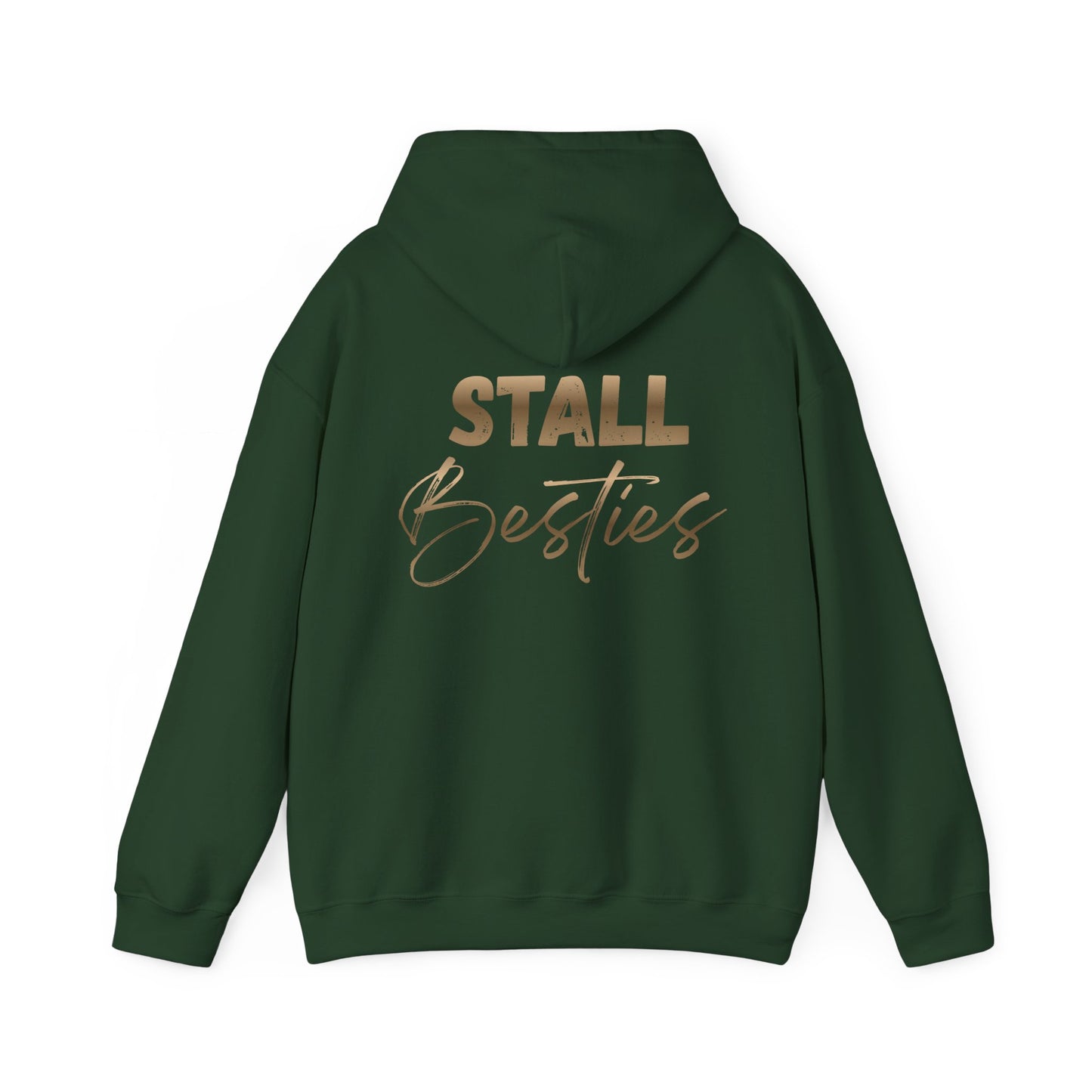 Stall Besties Hoodie — Cozy Friendship Pullover with Gold Script Back Design
