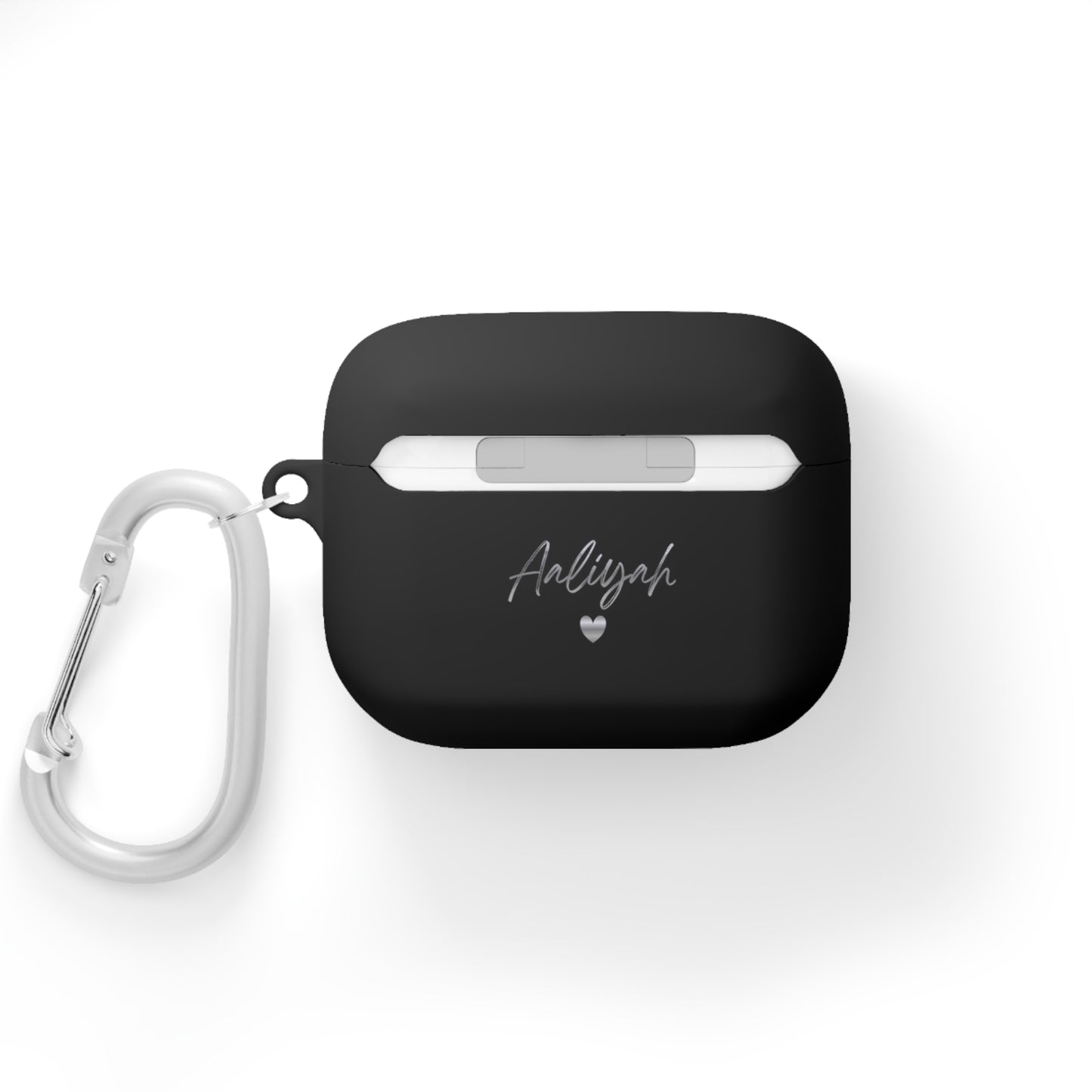 Minimal Personalized AirPods Case Cover — Custom Name Script with Carabiner