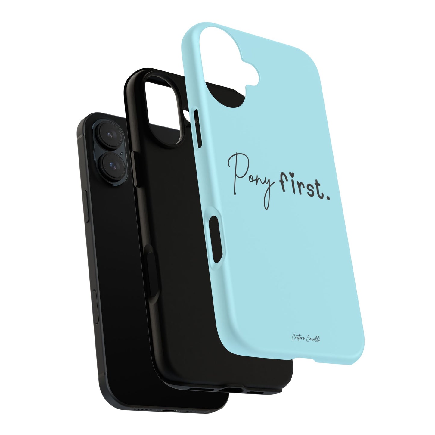 Pony First Phone Case - Protective Tough iPhone Cover with Minimalist Equestrian Script