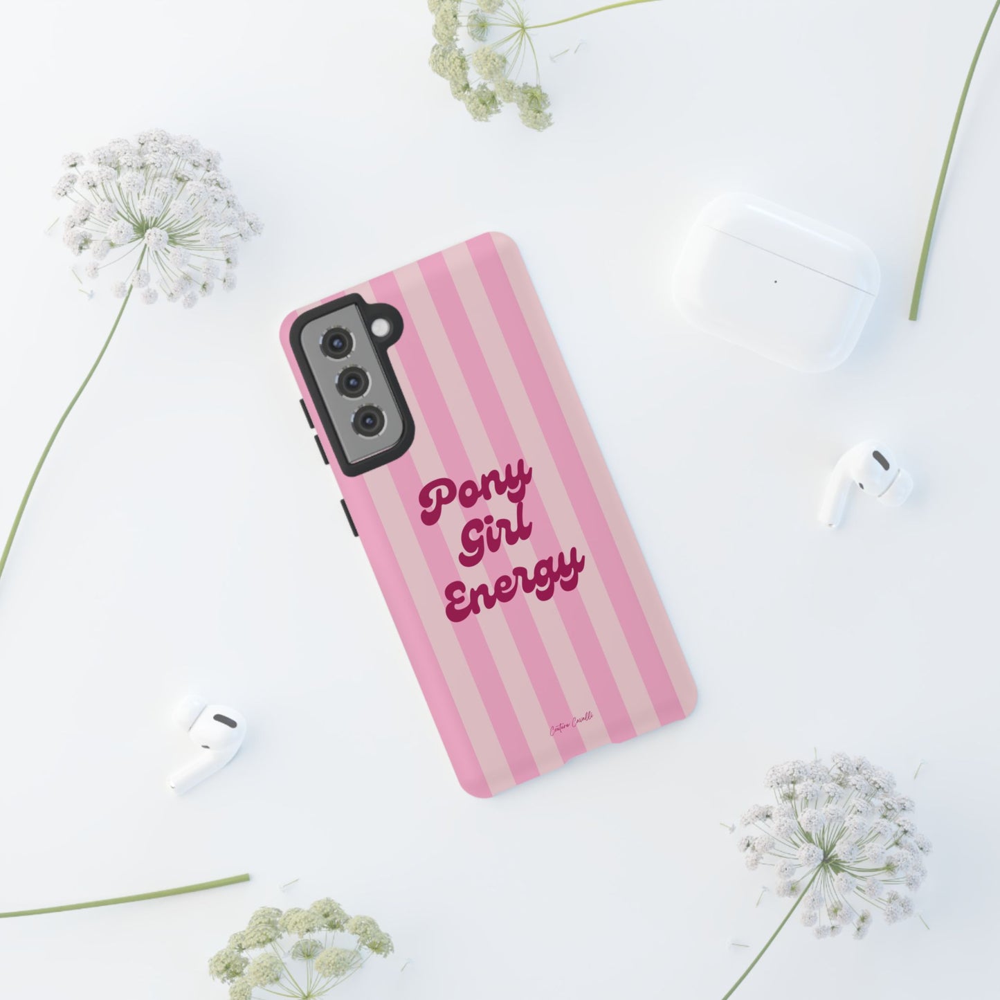 Pony Girl Energy Tough Phone Case — Pink Striped Protective Cover