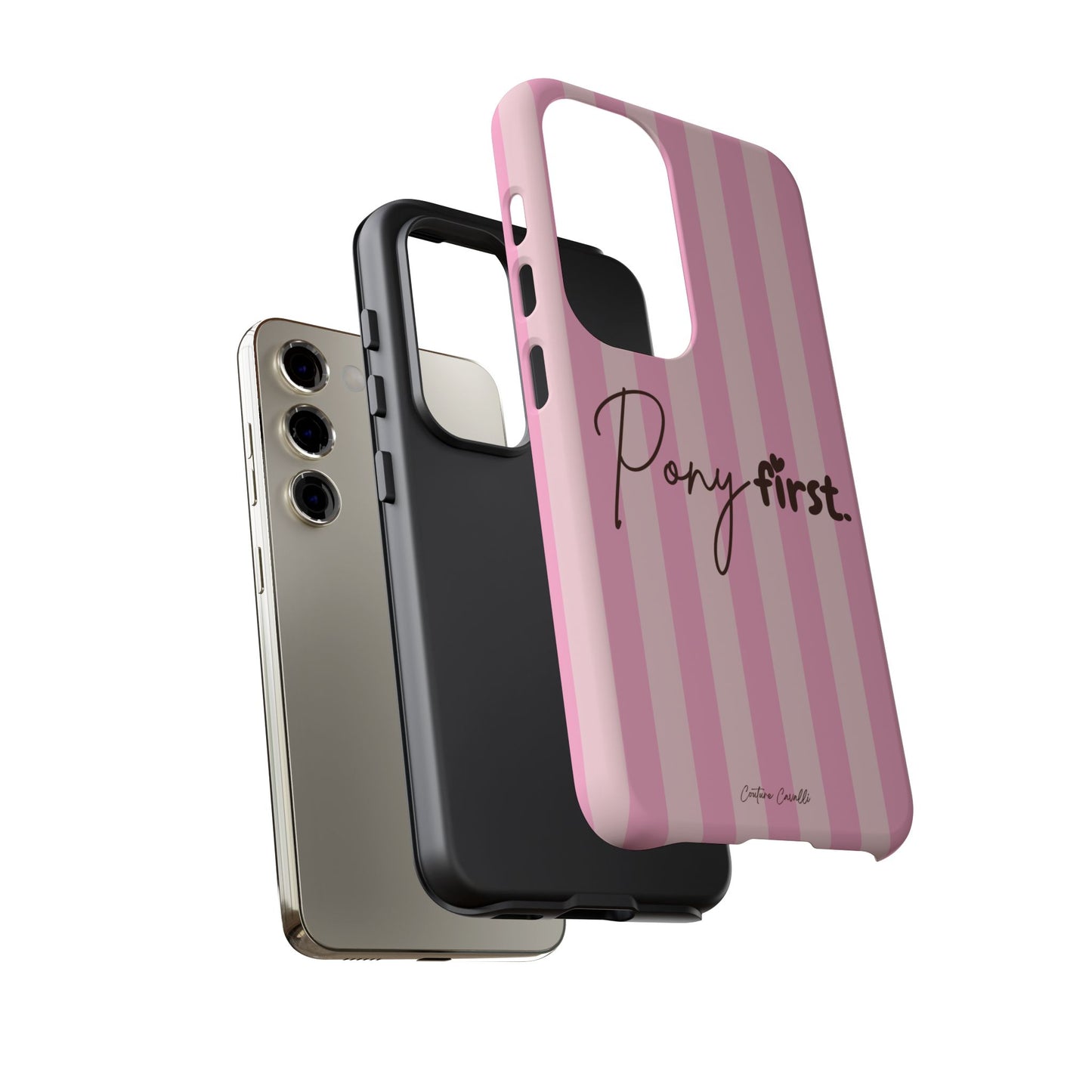 Pony First Phone Case — Pink Striped Tough Case for Horse Lovers