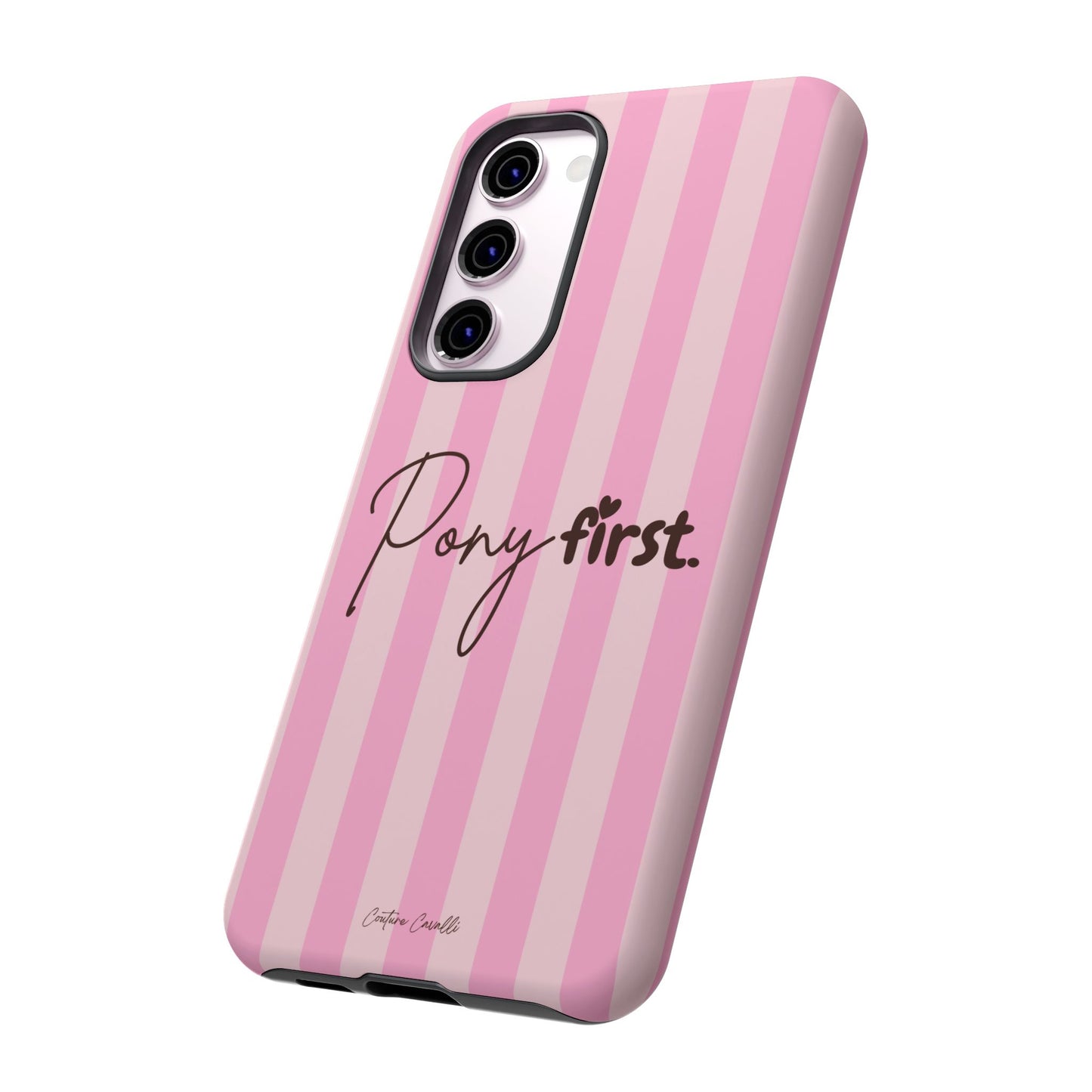 Pony First Phone Case — Pink Striped Tough Case for Horse Lovers