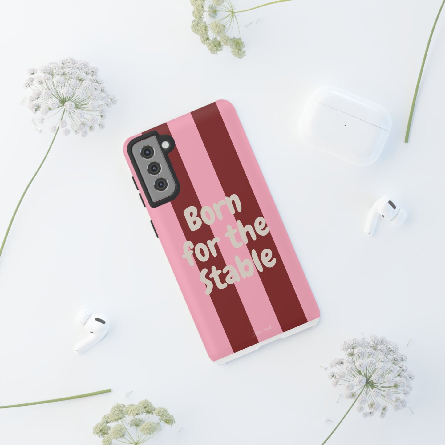Phone Case — "Born for the Stable" Pink Striped Protective Tough Case