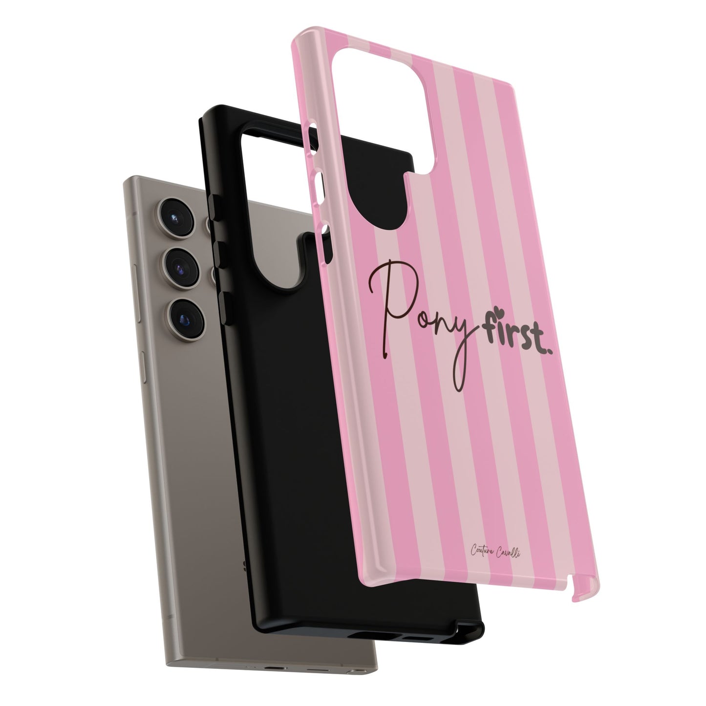 Pony First Phone Case — Pink Striped Tough Case for Horse Lovers