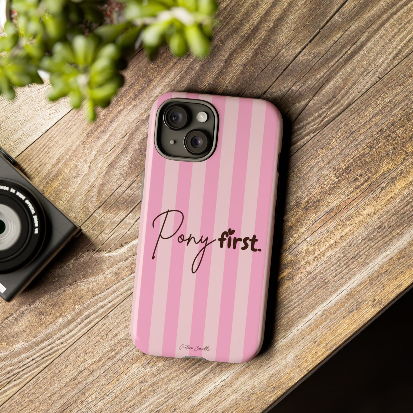 Pony First Phone Case — Pink Striped Tough Case for Horse Lovers