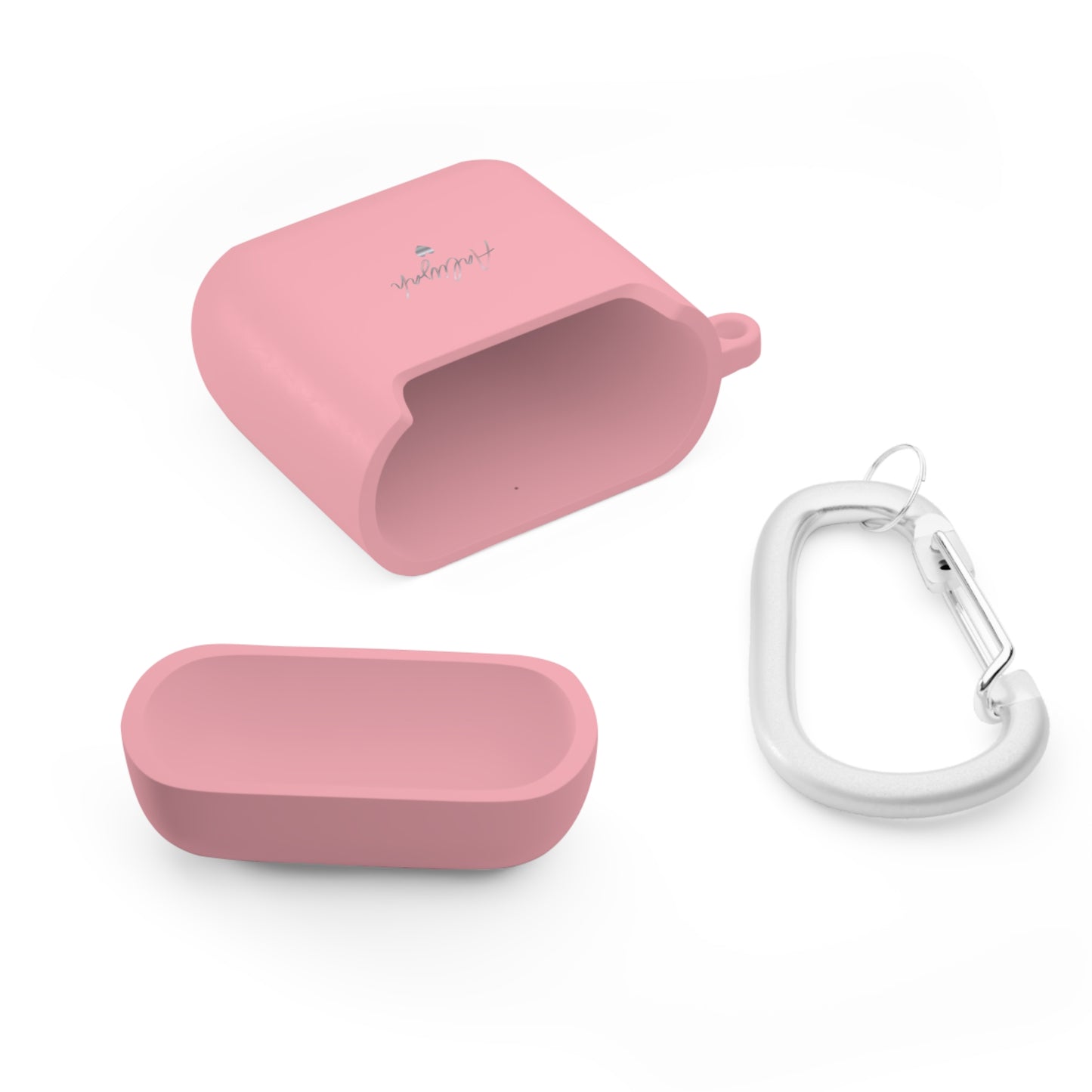Minimal Personalized AirPods Case Cover — Custom Name Script with Carabiner