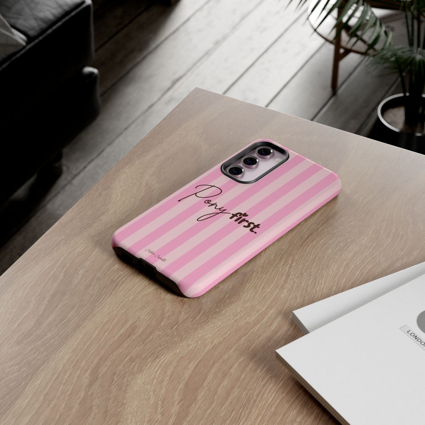 Pony First Phone Case — Pink Striped Tough Case for Horse Lovers