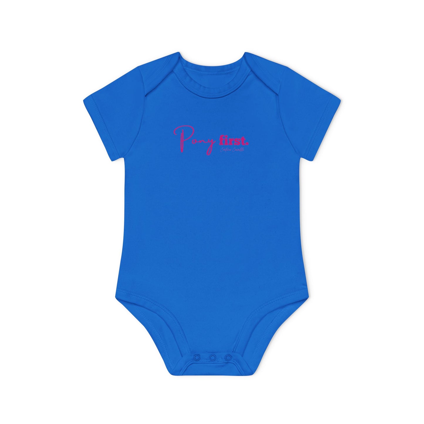 Pony First Baby Body – Pferdeliebe Body | Stall Baby Outfit | Reitsport Geschenkidee