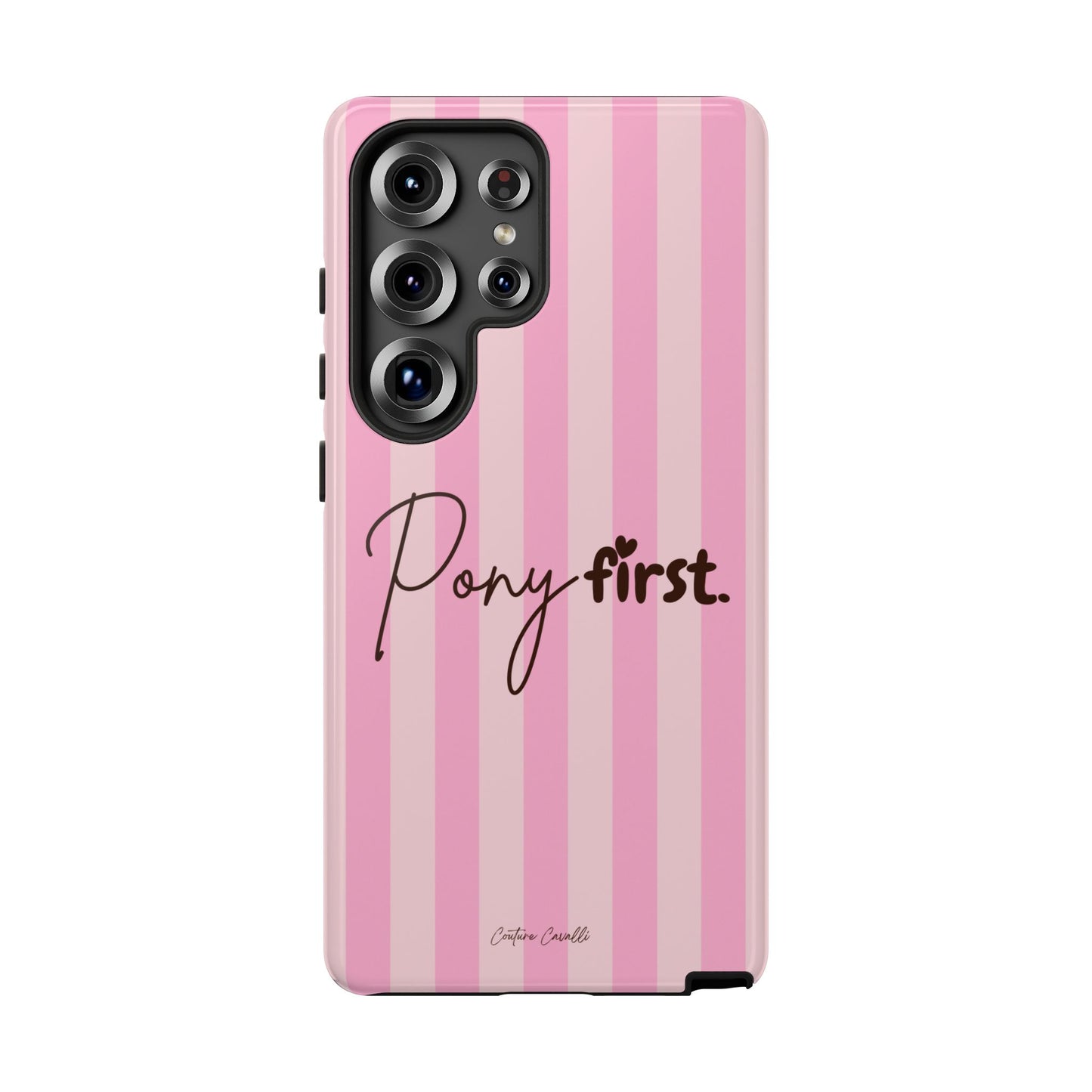 Pony First Phone Case — Pink Striped Tough Case for Horse Lovers