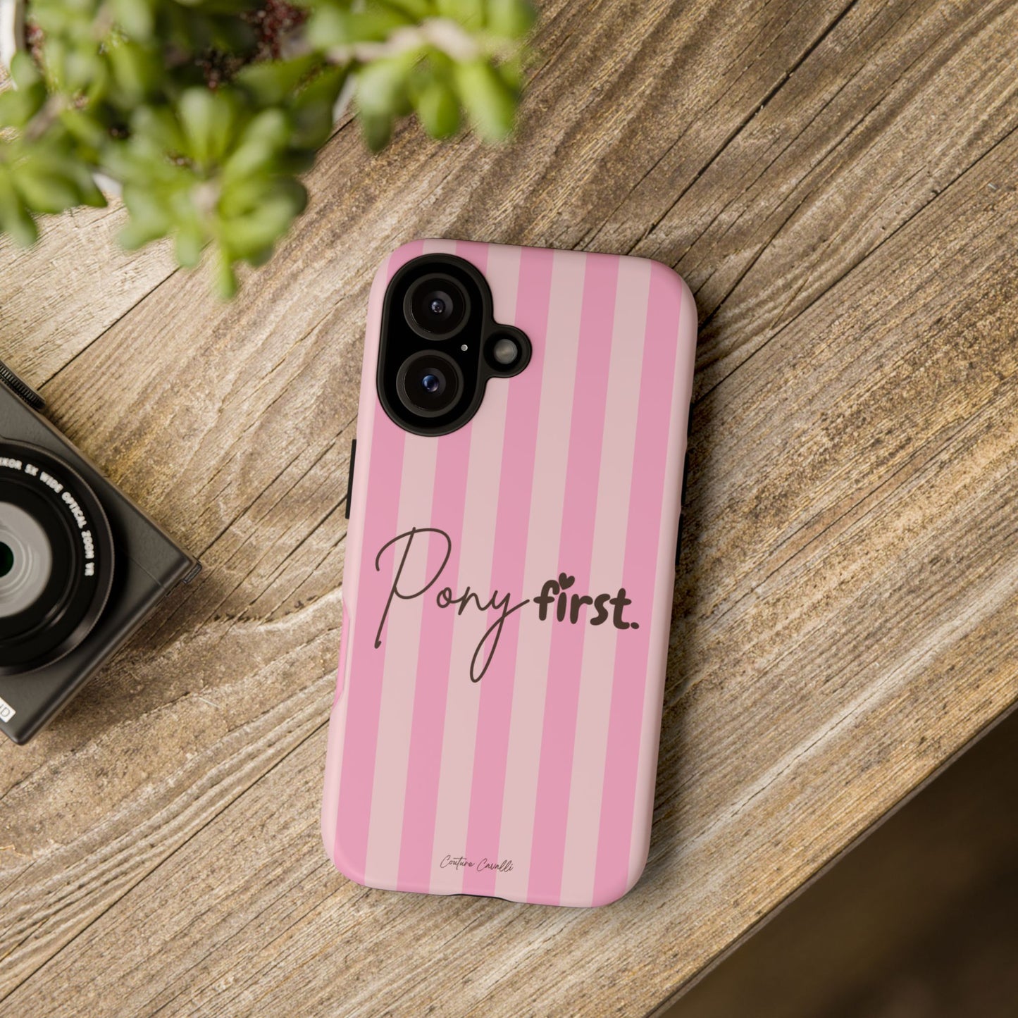 Pony First Phone Case — Pink Striped Tough Case for Horse Lovers