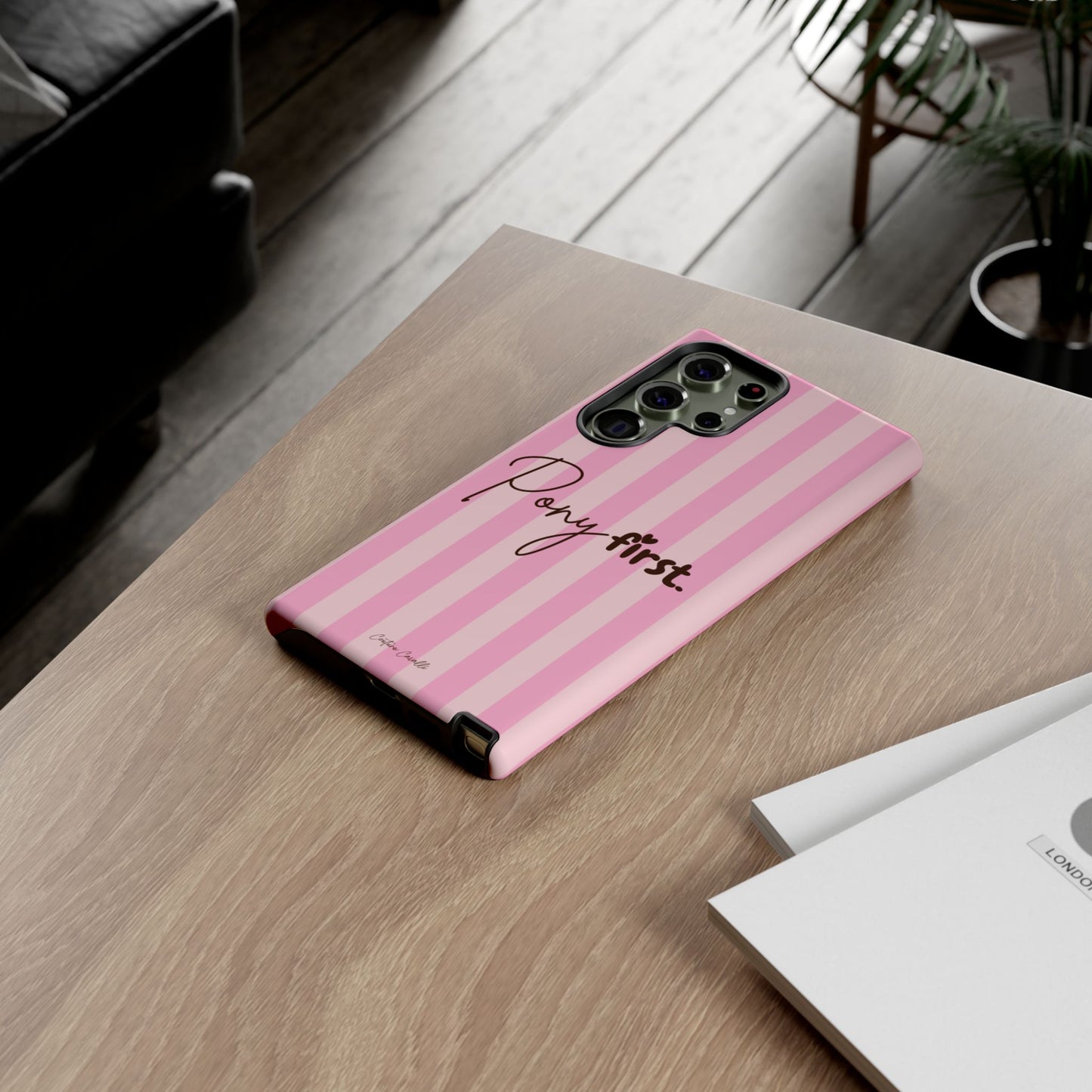 Pony First Phone Case — Pink Striped Tough Case for Horse Lovers