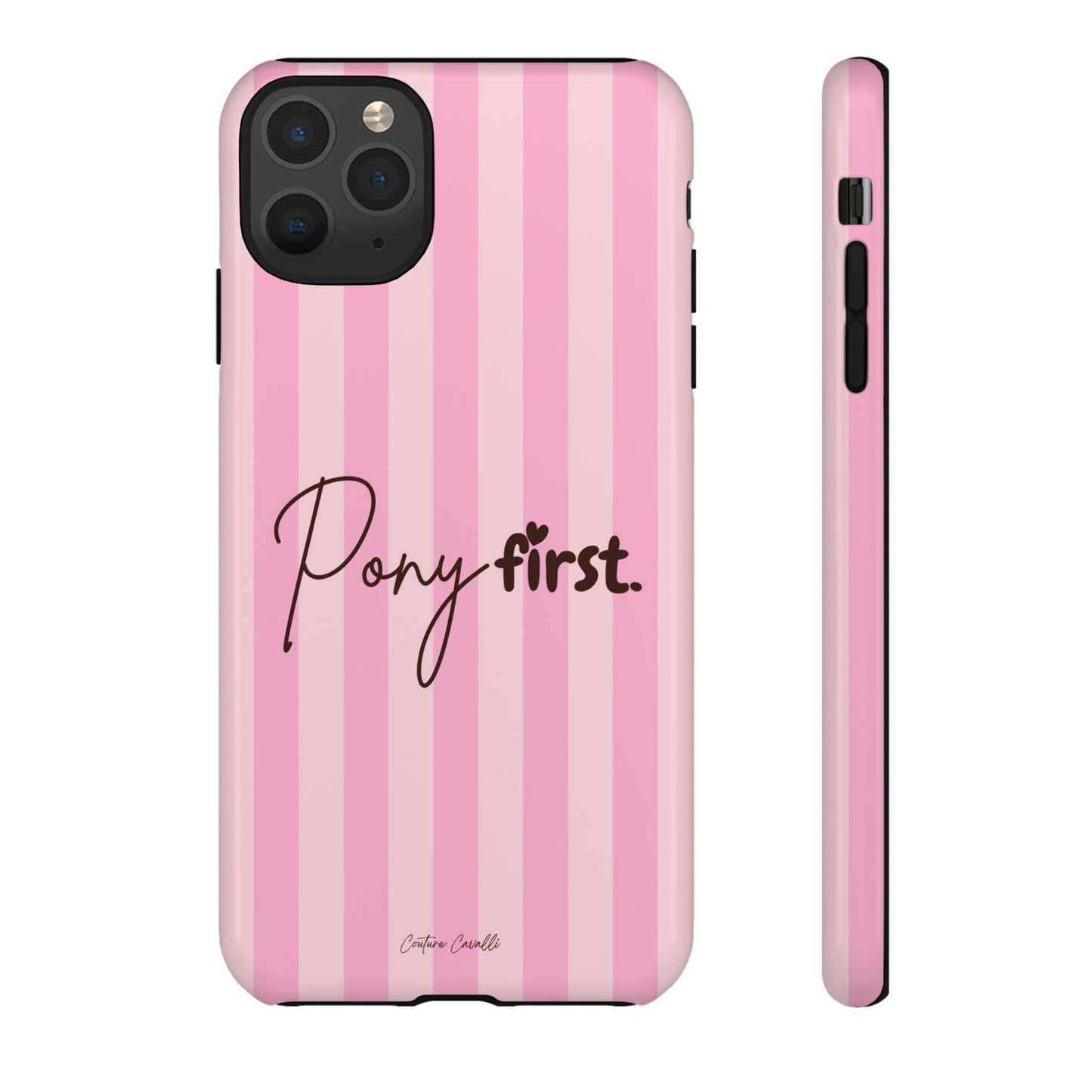 Pony First Phone Case — Pink Striped Tough Case for Horse Lovers