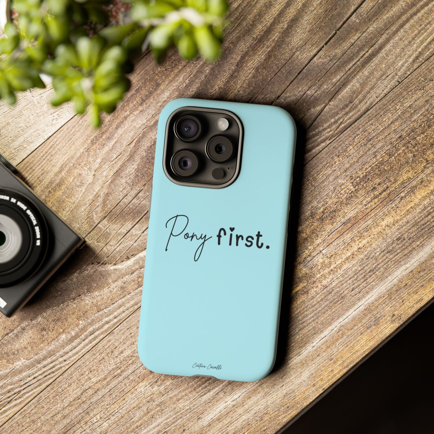 Pony First Phone Case - Protective Tough iPhone Cover with Minimalist Equestrian Script