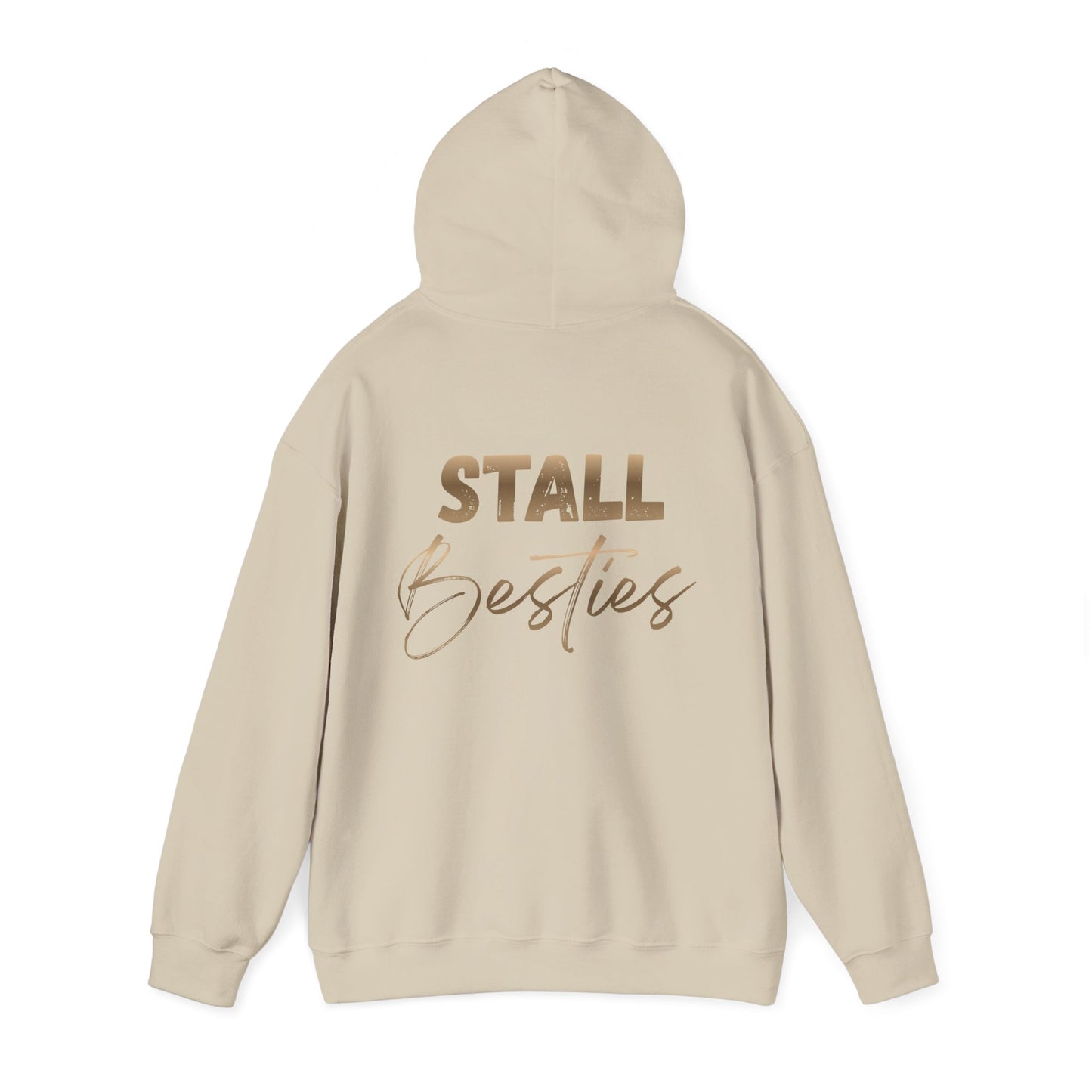 Stall Besties Hoodie — Cozy Friendship Pullover with Gold Script Back Design