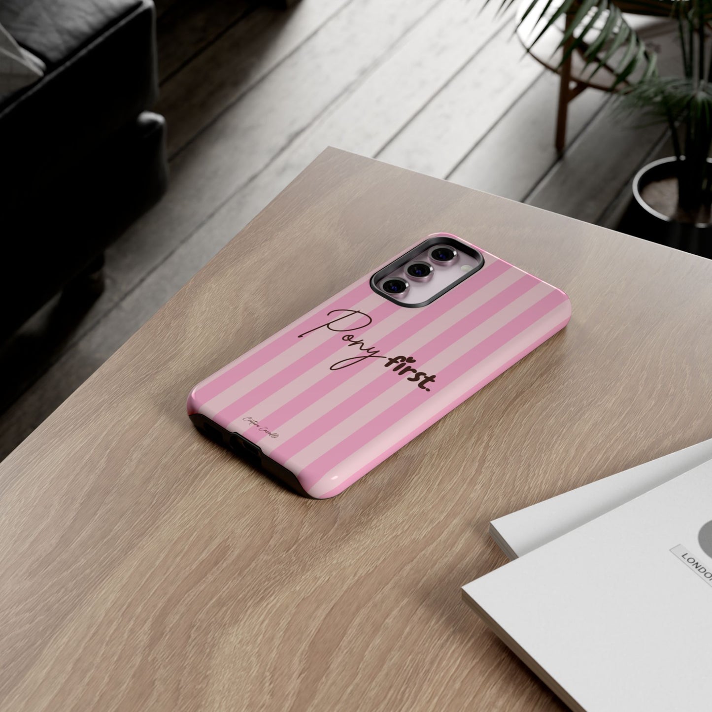 Pony First Phone Case — Pink Striped Tough Case for Horse Lovers