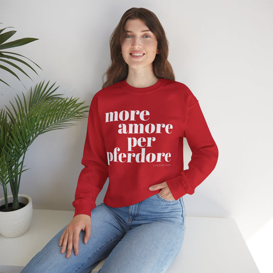 Valentinstag Pferde Sweatshirt More Amore per Pferdore- Lustiger Reiter Pullover Geschenk für Pferdemädchen & Pferdeliebhaber