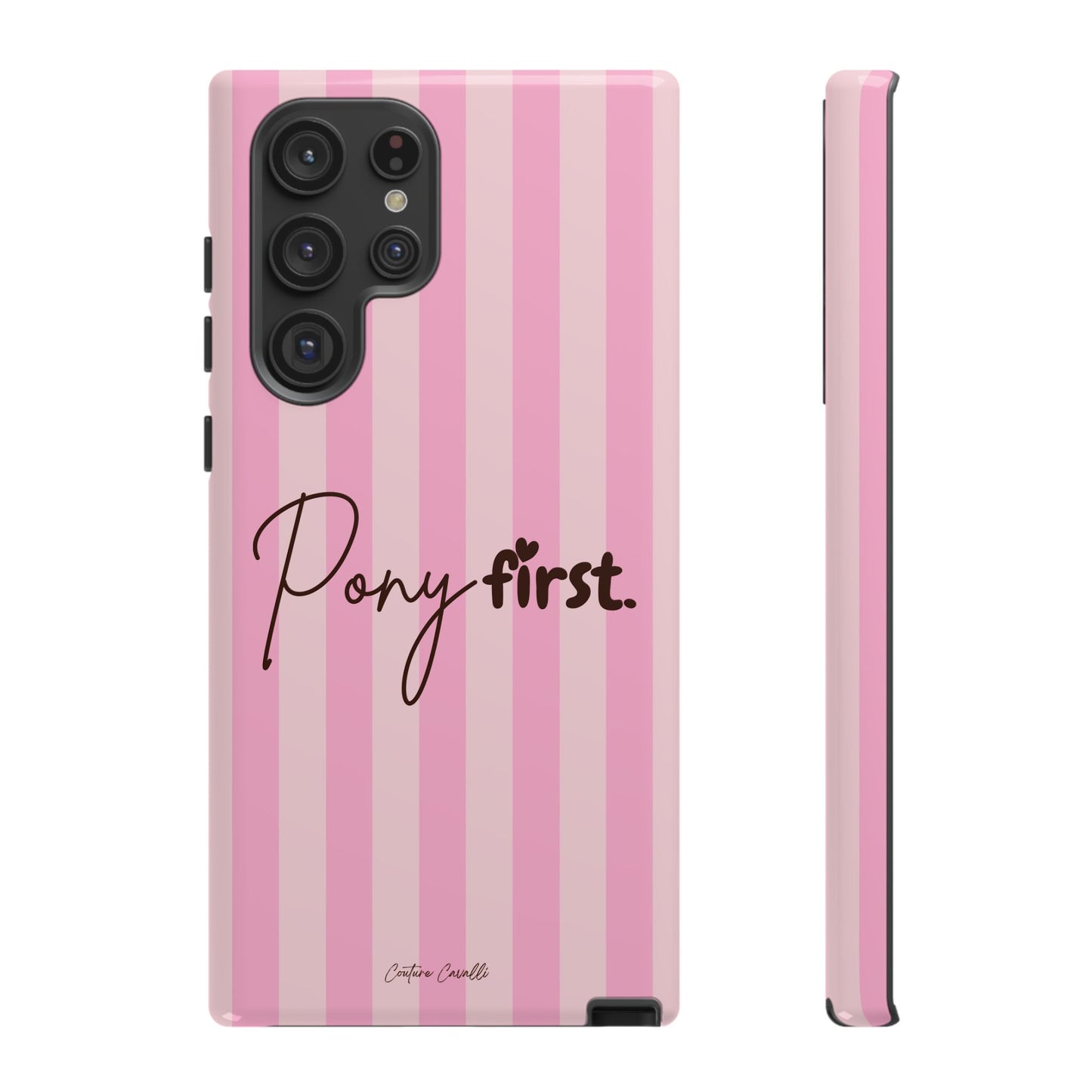 Pony First Phone Case — Pink Striped Tough Case for Horse Lovers