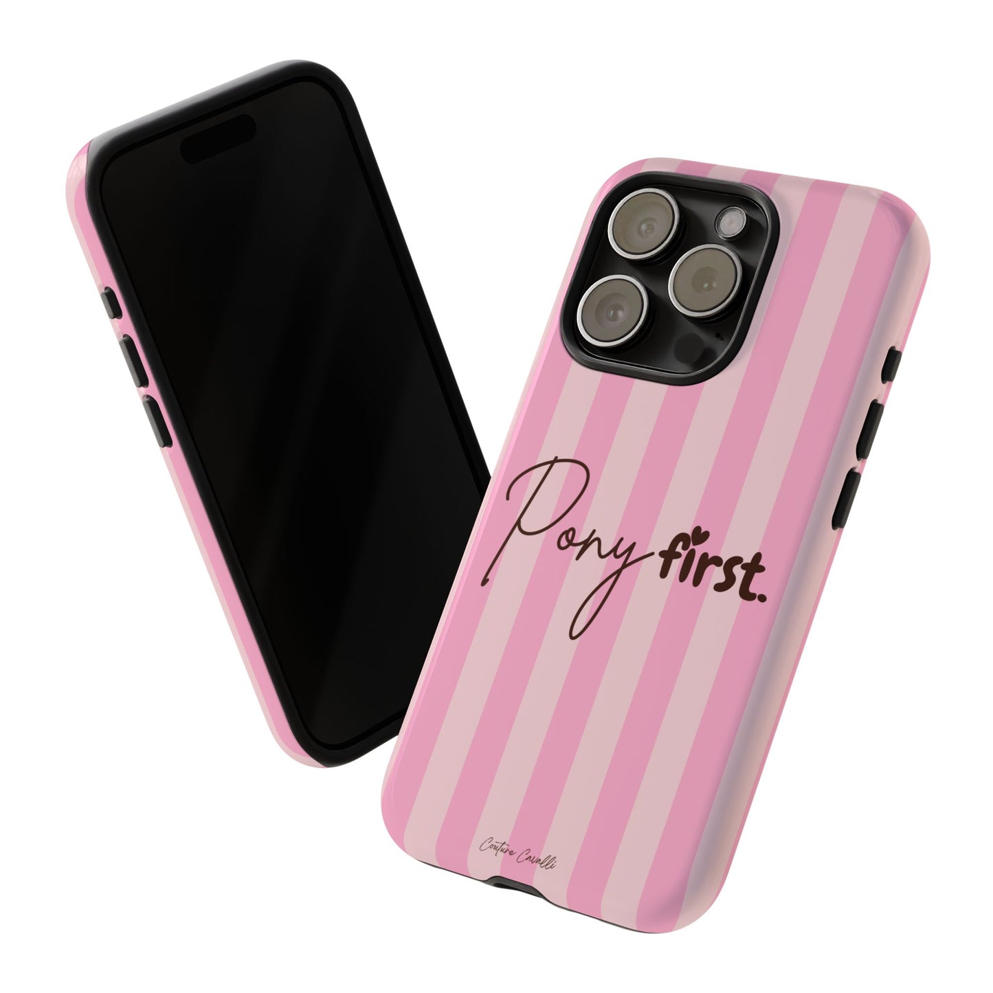 Pony First Phone Case — Pink Striped Tough Case for Horse Lovers