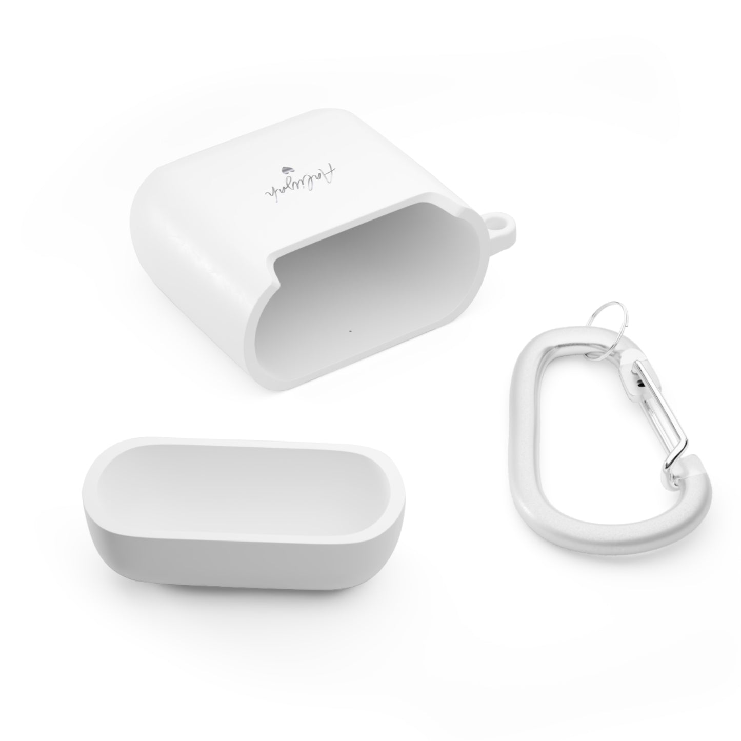 Minimal Personalized AirPods Case Cover — Custom Name Script with Carabiner