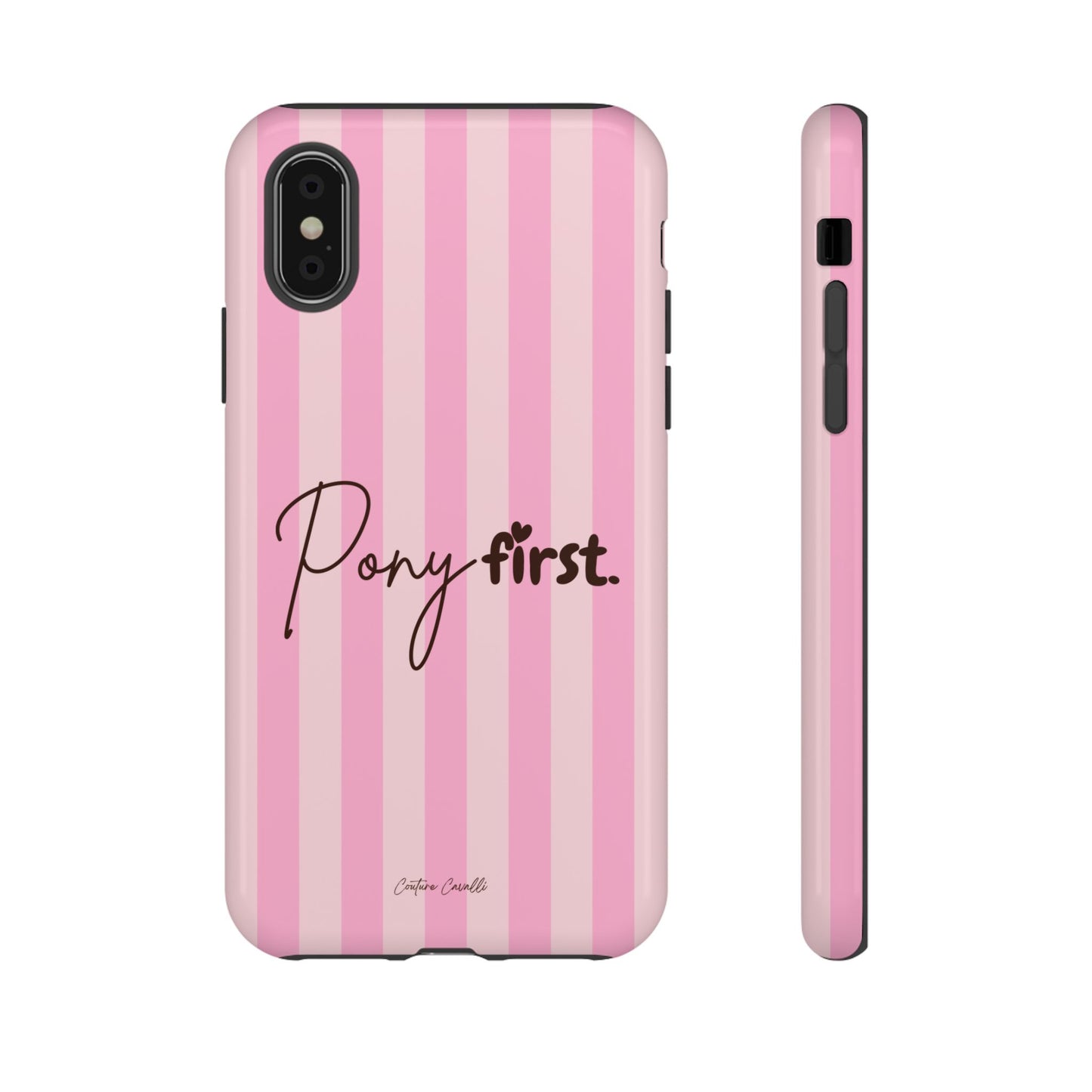 Pony First Phone Case — Pink Striped Tough Case for Horse Lovers