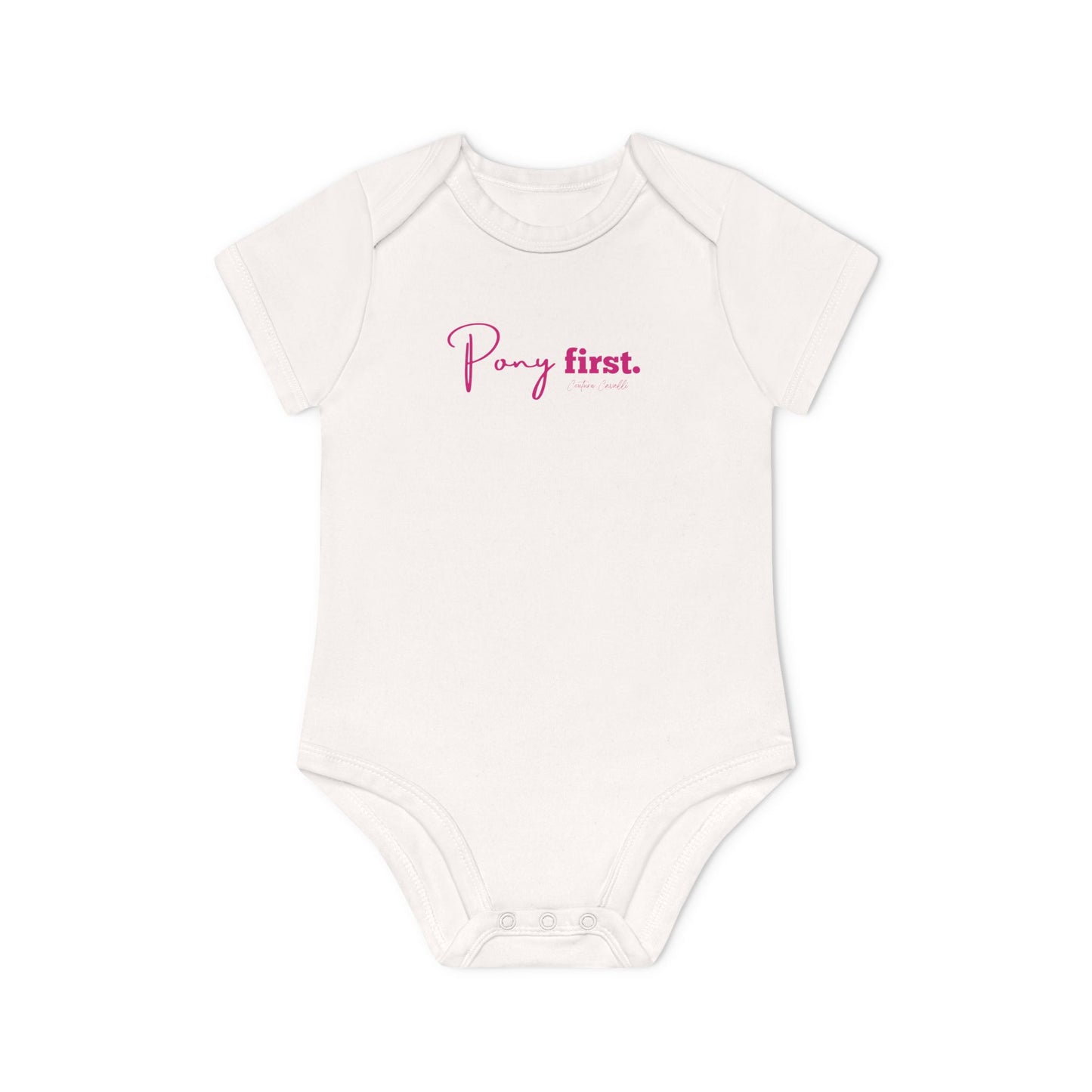 Pony First Baby Body – Pferdeliebe Body | Stall Baby Outfit | Reitsport Geschenkidee