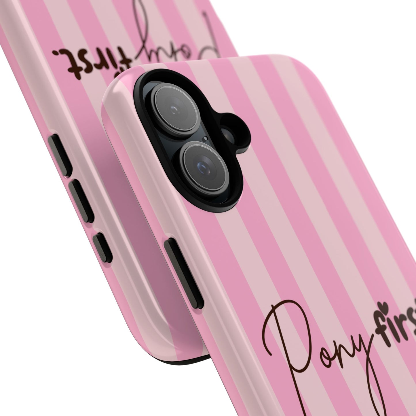 Pony First Phone Case — Pink Striped Tough Case for Horse Lovers