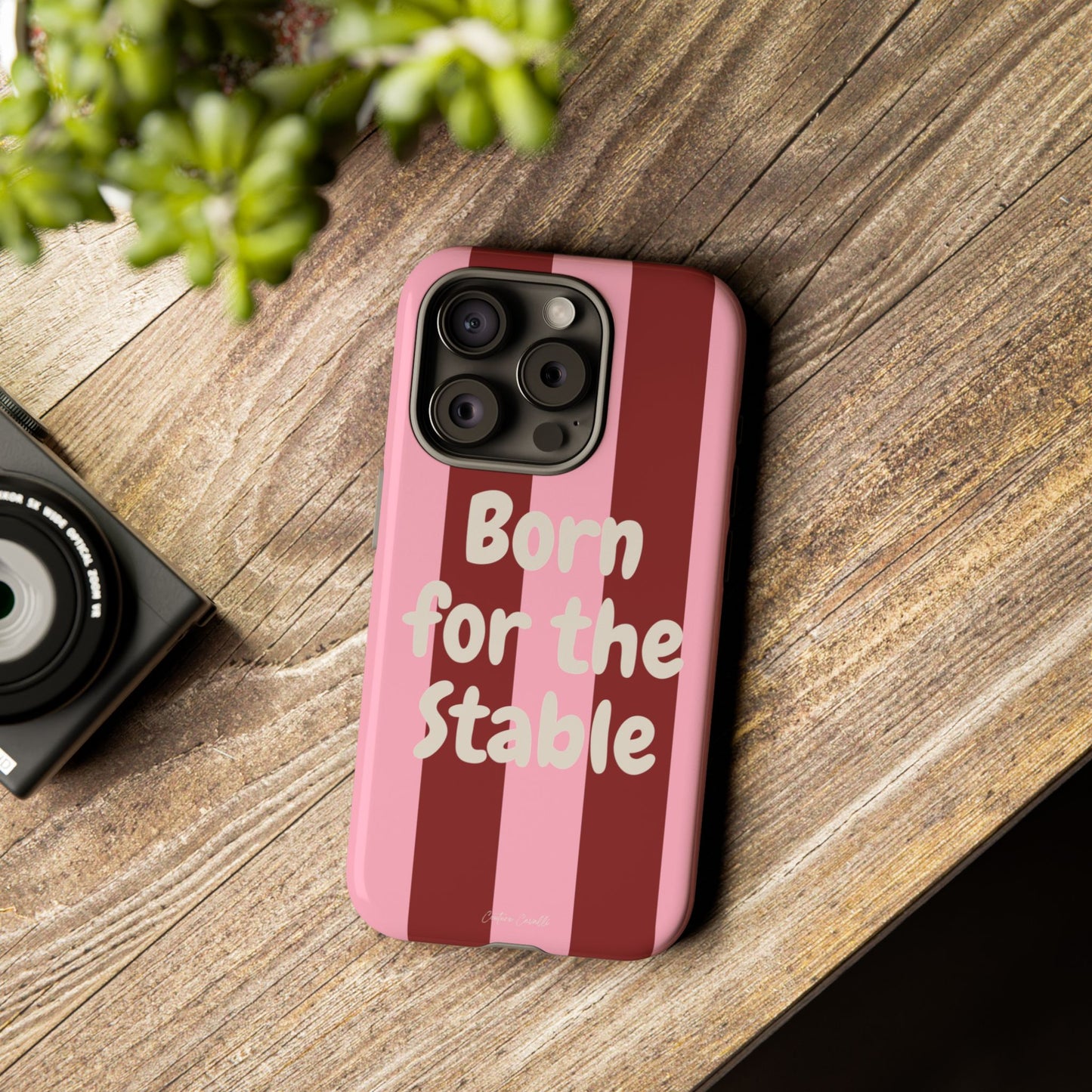 Phone Case — "Born for the Stable" Pink Striped Protective Tough Case