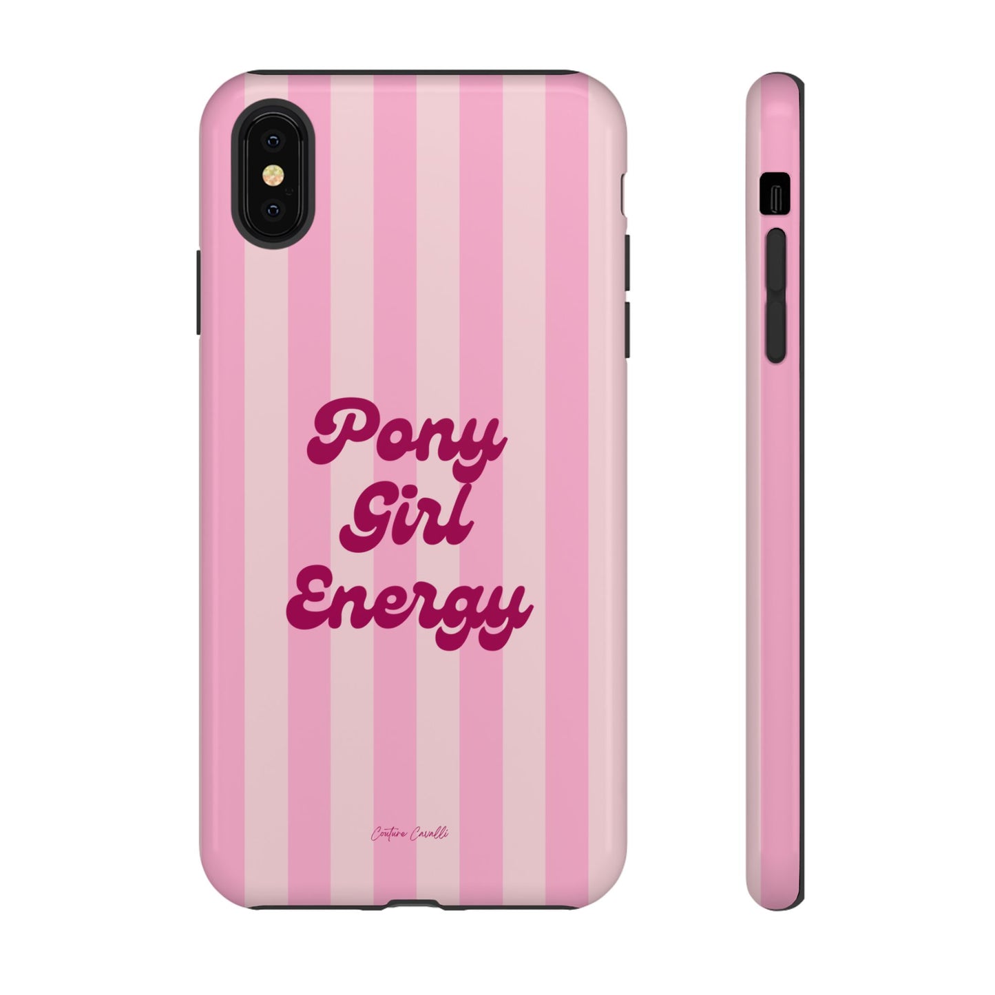 Pony Girl Energy Tough Phone Case — Pink Striped Protective Cover