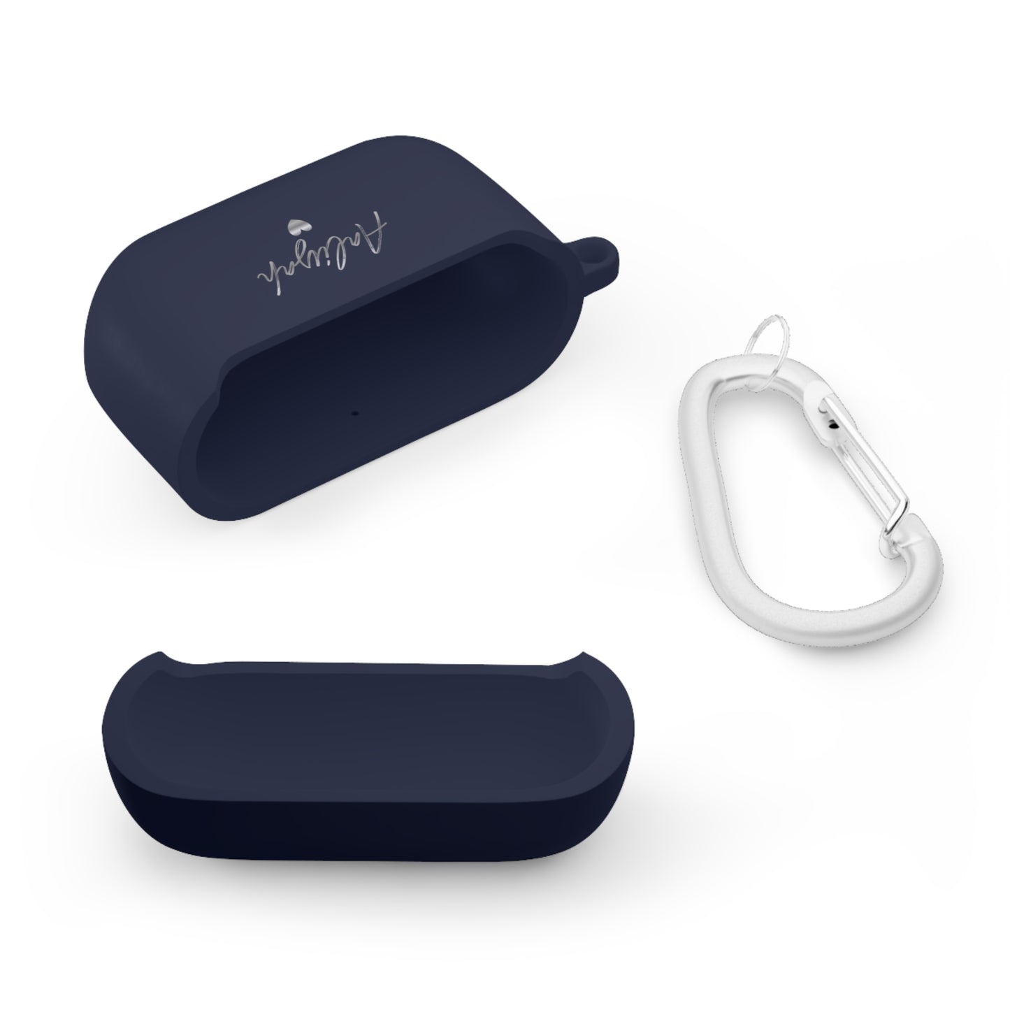 Minimal Personalized AirPods Case Cover — Custom Name Script with Carabiner